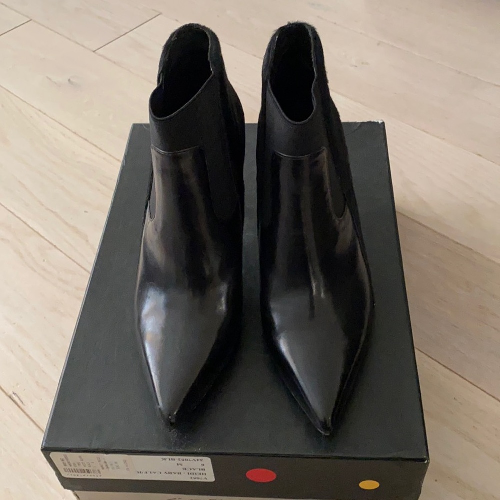 Size 6 Rachel Zoe heeled pointed  booties leather/fur